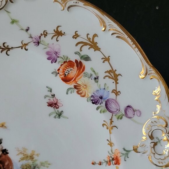 Antique Meissen Deep Plate Courting Couple Romantic Scene Floral Design 8.75" - Picture 3 of 8